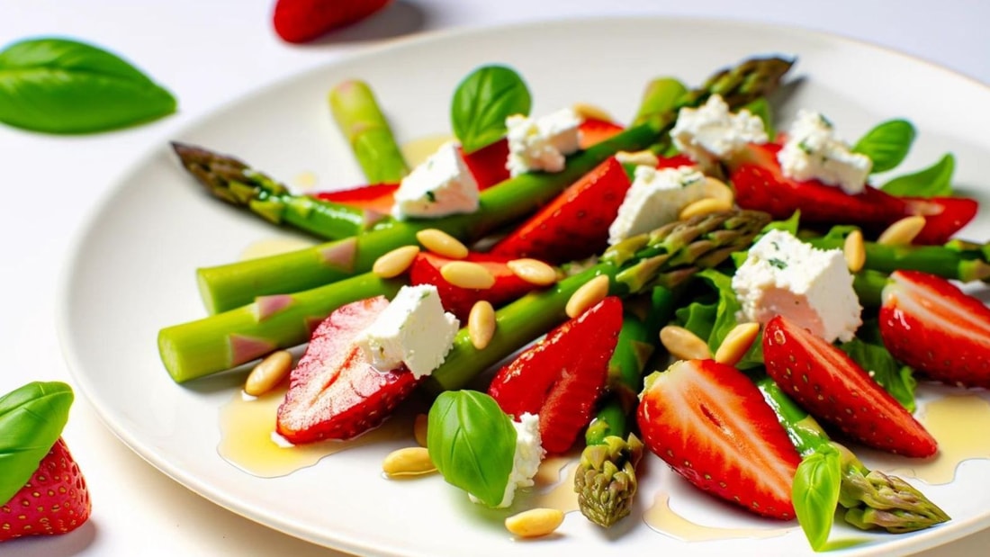 Salade Printanière aux Asperges Vertes, Fraises et Vinaigrette au Miel et Citron