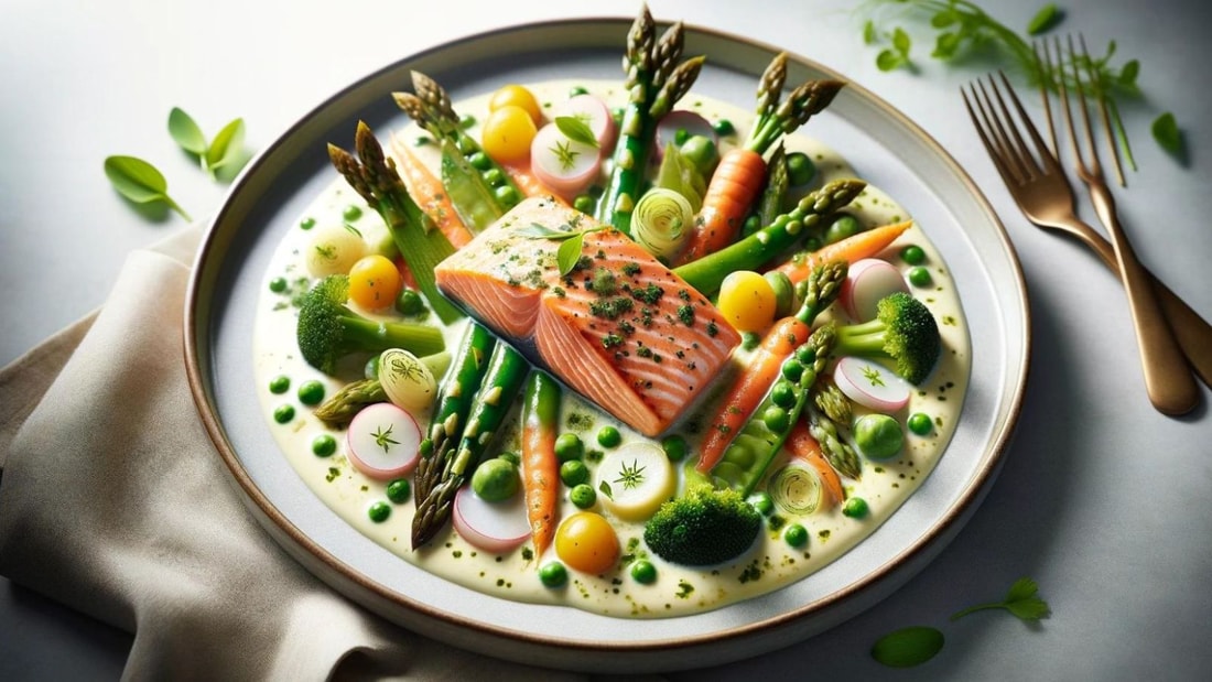 Blanquette de saumon aux petits légumes nouveaux et à l'estragon