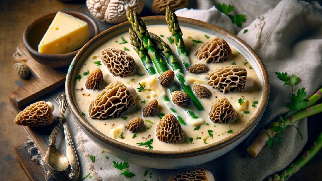 Soupe Savoyarde de printemps aux morilles, asperges et Beaufort