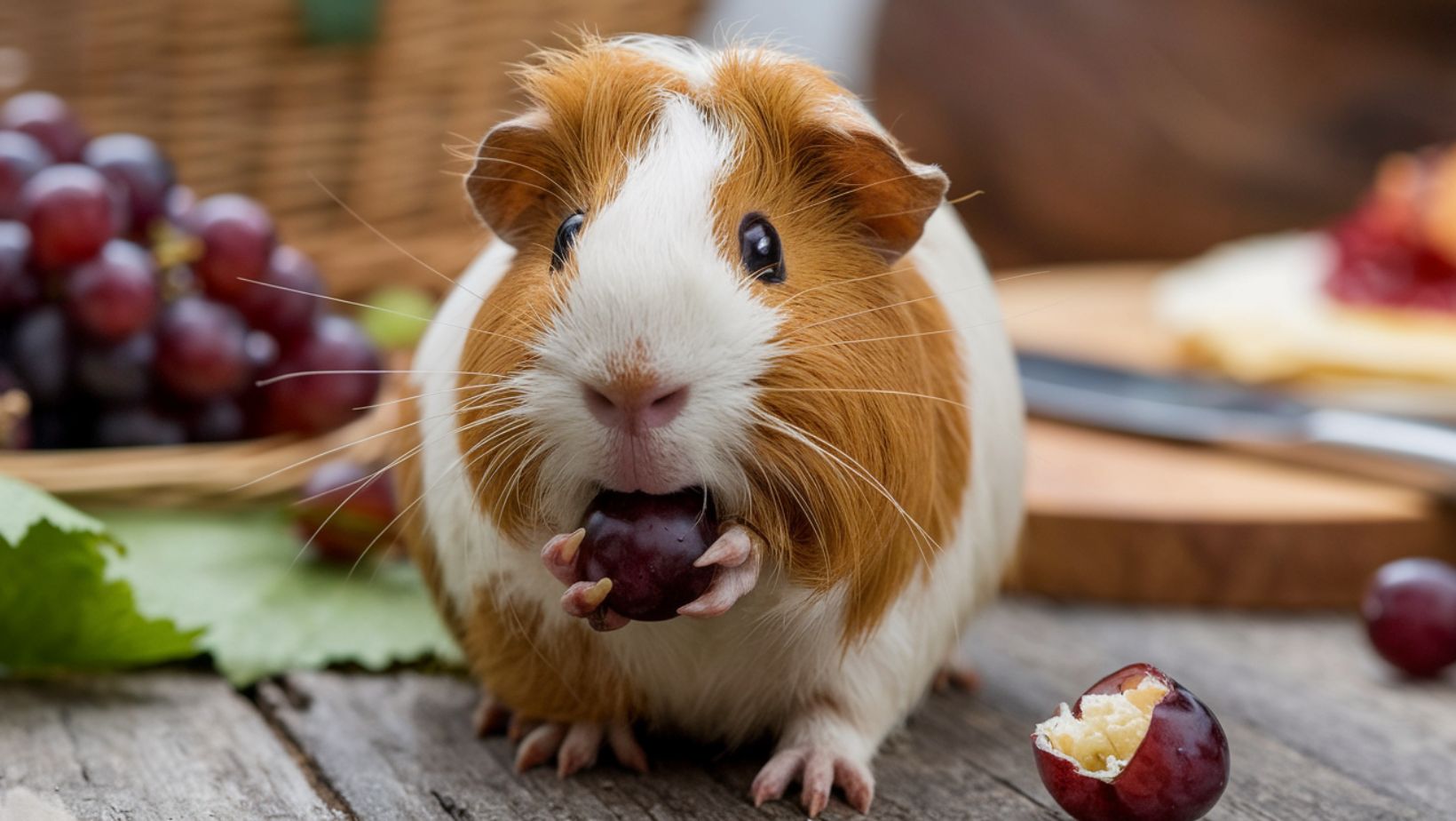 a cute guinea pig eating a grape