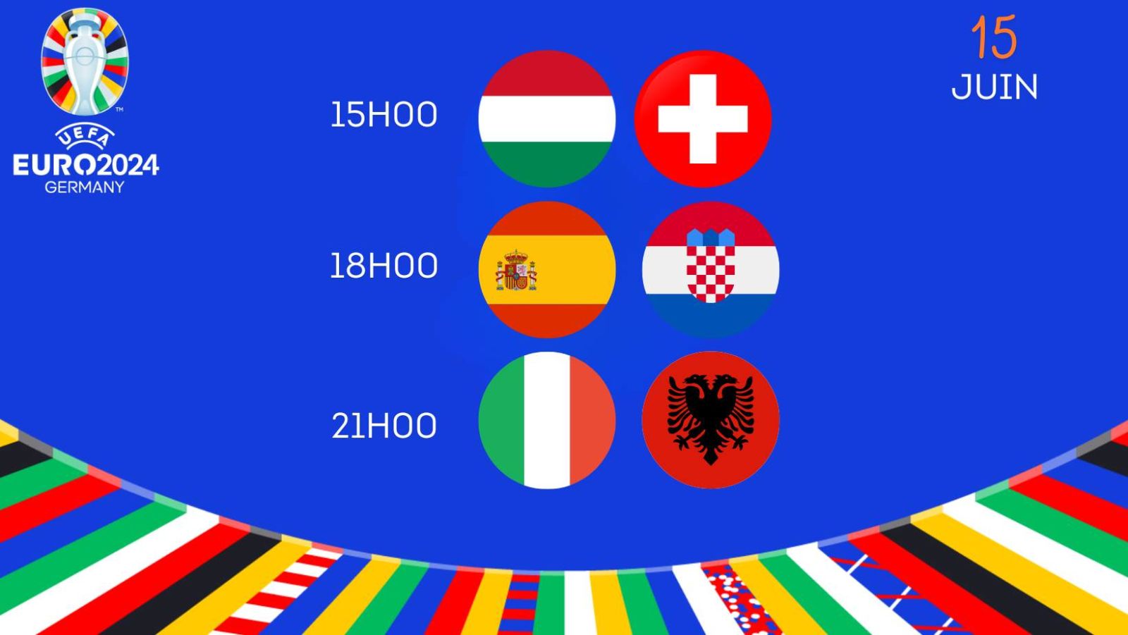 Euro 2024 : Présentation des 3 affiches du samedi 15 juin (Hongrie-Suisse, Espagne-Croatie, Italie-Albanie)